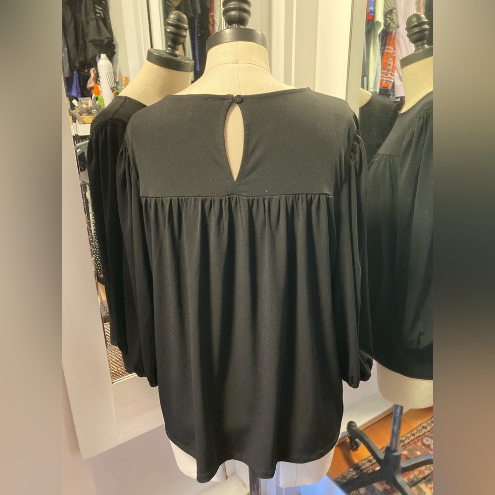 Ann Taylor Factory - Black Women's 3/4 Sleeve Peasant Blouse, Size Large - Picture 4 of 11